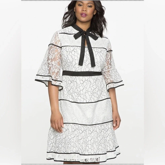 Eloquii Dresses & Skirts - ELOQUII Studio Lace Blocked Dress With Piping White & Black Size 20